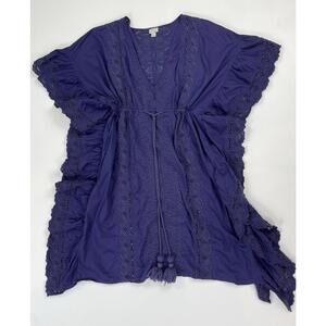 J. Crew Blue Eyelet Drawstring Ruffle Cover Up Beachwear Cotton Tunic Dress XS